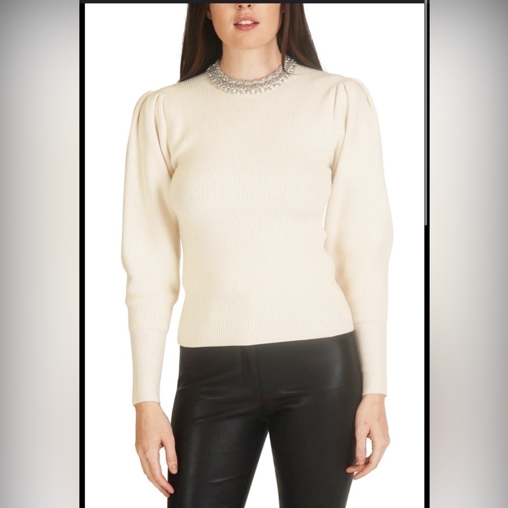 BRAND NEW Love Token JEWELED NECKLINE cable knit Longsleeve princess SWEATER XS